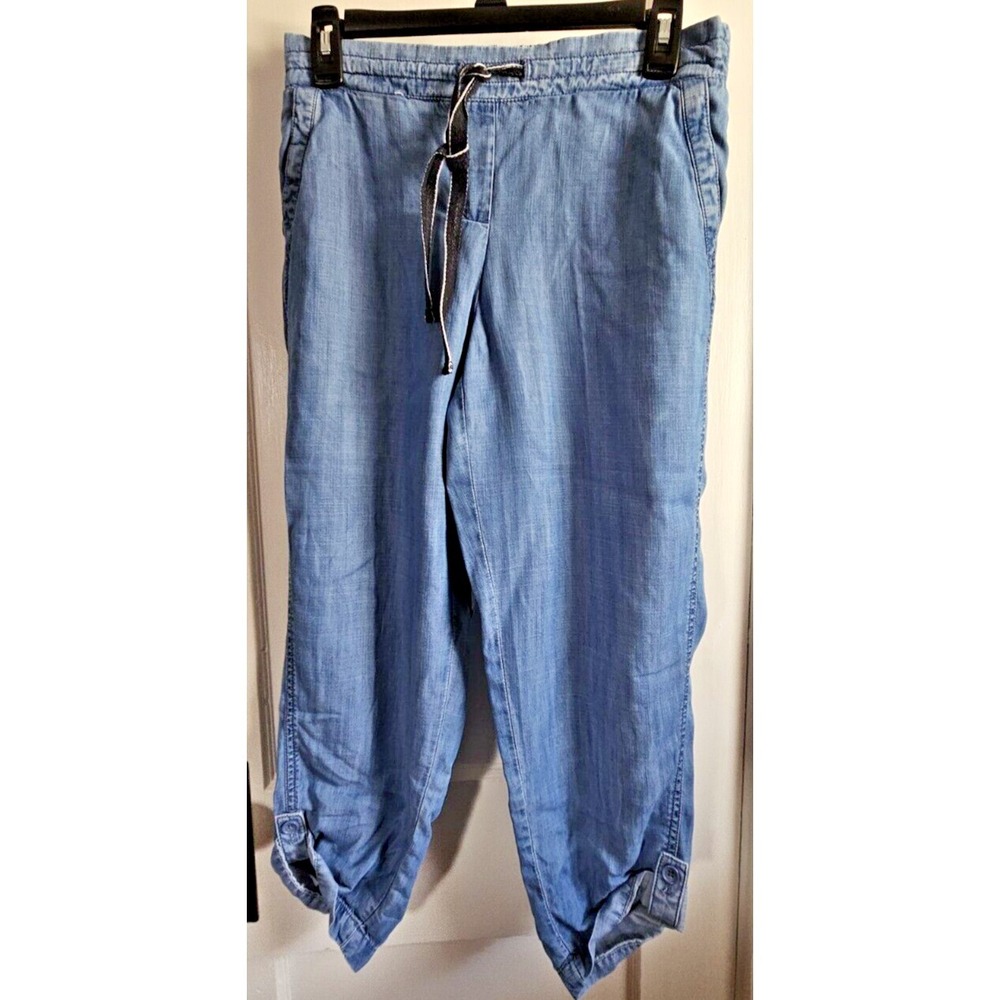 Talbots blue Tencel chambray tab‎ roll cuff ankle jeans drawstring pocket 4P